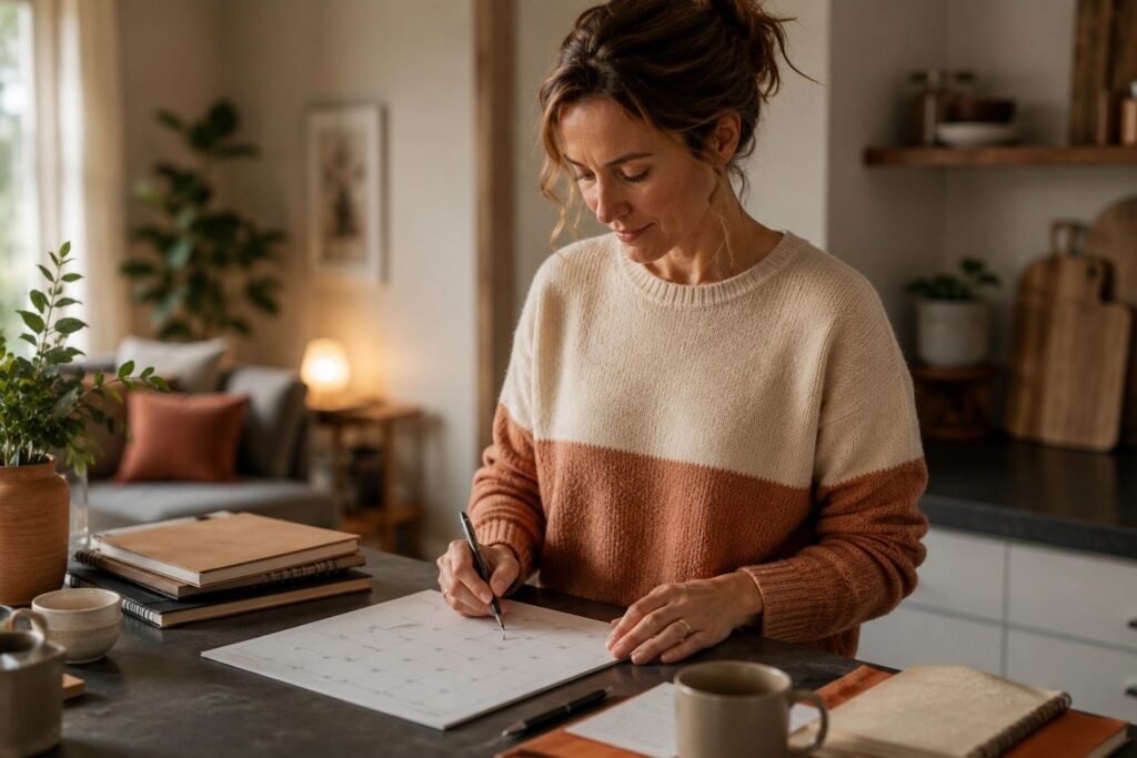 A homeschool parent planning at a desk