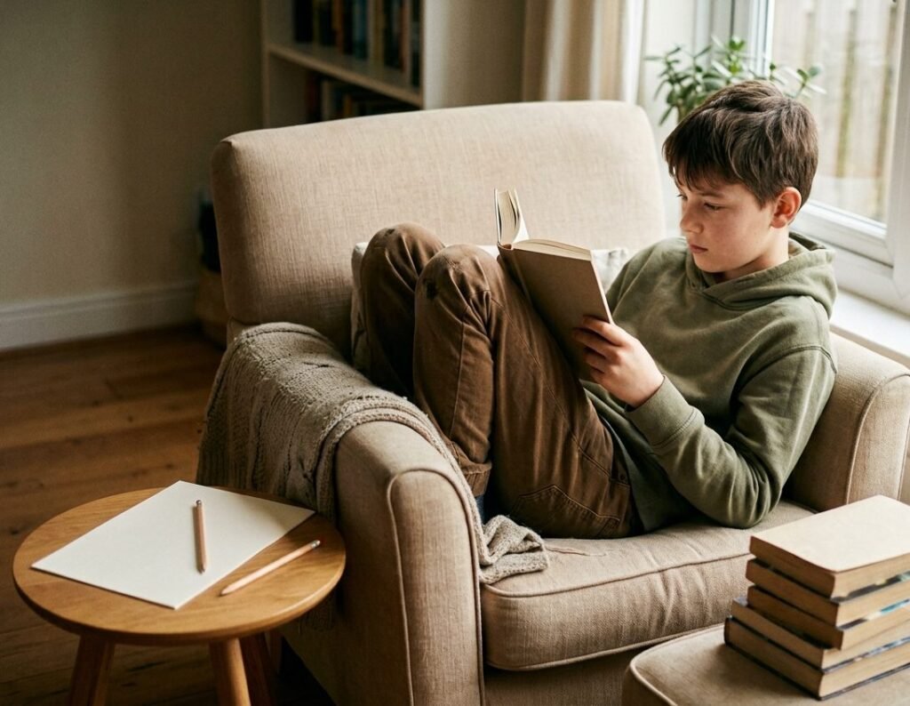 A parent and child filling out a homeschool reading log together