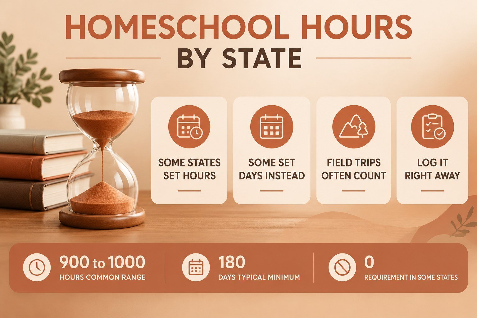 Infographic on homeschool hours by state: what counts, common ranges, and how to log them